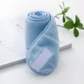 Light blue soft coral fleece face wash headband with adjustable Velcro closure - Sky Blue