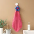 Hanging hand towel coral fleece cartoon flower absorbent kitchen bathroom hand cleaning cloth - Rose Red