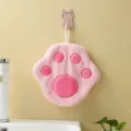 Pink cat paw coral fleece hanging hand towel, cute absorbent kitchen and bathroom towel. - 20x20cm / Pink