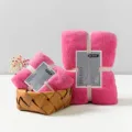 Rosa Korallenfleece Handtuch und Badetuch Set schnelltrocknend flauschig mit Korb fur Bad - Fuchsia