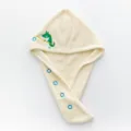 Absorbent cream coral fleece hair drying cap with cartoon crocodile embroidery - Crocodile Embroidery Style / 65x25cm / Off White