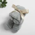 Grey coral velvet bear towel, cute 30x30cm square towel with bow, perfect wedding gift. - Light Gray