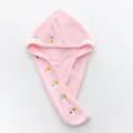 Soft pink absorbent coral fleece hair drying cap with cute ice cream embroidery - Cupcake Embroidery Style / 65x25cm / Pink