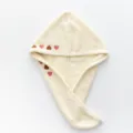Soft cream coral fleece hair drying cap with cute heart embroidery for quick drying - Heart Embroidery Style / 65x25cm / Off White