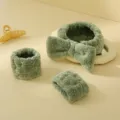 Ensemble bandeau de spa en molleton vert et bracelets de lavage pour soins du visage. - Vert charbon de bambou