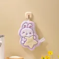 Purple cartoon rabbit hand towel made of absorbent coral fleece with hanging loop - Star Rabbit