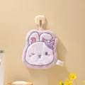 Cute cartoon rabbit embroidered coral fleece hanging hand towel in lavender color - Cute Rabbit