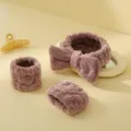 Ensemble bandeau et bracelets de spa en peluche, doux bandeau absorbant pour laver le visage. - Rouge vin charbon de bambou
