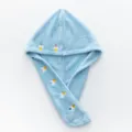 Light blue microfiber coral fleece hair drying cap featuring cute embroidery detail and button - Cupcake Embroidery Style / 65x25cm / Light Blue