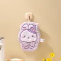 Purple coral fleece hanging hand towel with cute cartoon rabbit embroidery for kitchen - Bow Rabbit