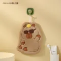 Hanging hand towel cute capybara thick coral fleece absorbent face towel kitchen bathroom - Lemon