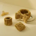 Ensemble bandeau et bracelets éponge en jaune, matériau doux absorbant pour le visage. - Jaune charbon de bambou