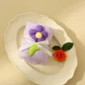 Soft light purple coral fleece gift towel featuring a 3D flower decoration and ribbon - Purple Little Flower Style (S8069-8)