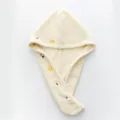 Coral fleece dry hair cap, beige quick-drying hair wrap towel with cute embroidery, variant. - 65x25cm / Dessert Off-White
