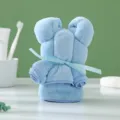 Cute blue coral fleece bear towel, 30x30cm folded face cloth for wedding gifts. - Sky Blue with Ribbon
