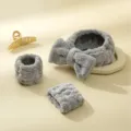 Ensemble bandeau de spa en peluche grise et bracelets absorbants pour le lavage du visage. - Gris charbon de bambou