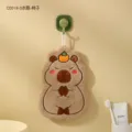 Cute capybara hanging hand towel thick absorbent coral fleece kitchen bathroom towel - Persimmon