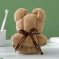 Cute brown bear shaped coral velvet towel with gift ribbon, soft and absorbent daily use. - Brown with Ribbon