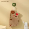Cute capybara hanging hand towel, thickened coral fleece absorbent towel for kitchen and bathroom. - Watermelon