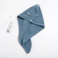 Soft blue coral fleece hair drying cap with embroidered starry sky theme for quick drying. - Cosmic Embroidery Style / 65x25cm / Navy Blue