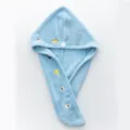 Soft light blue microfiber coral fleece hair drying cap with cute embroidery and button - Dessert Embroidery Style / 65x25cm / Sky Blue