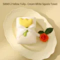 Cream white coral fleece square towel gift set with yellow tulip decor and white ribbon - Yellow Tulip Style (S8069-2) / 30*30cm / Off White