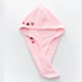 Soft pink coral fleece dry hair cap featuring cute heart embroidery and button closure - Heart Embroidery Style / 65x25cm / Pink