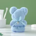Cute blue coral fleece bear towel, soft square face towel gift for wedding party. - Sky Blue with Beads