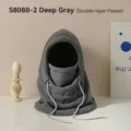 Dark grey double-layer fleece winter balaclava hood with integrated neck warmer mask - Dark Gray Style (S8080-2) / Dark Gray