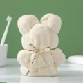 Coral velvet bear towel, cute beige square towel, perfect gift and wedding giveaway item. - Off-White with Ribbon