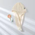 Coral fleece quick dry hair cap for women, super absorbent bath head towel with cute embroidery. - 65x25cm / Ice Cream - Off-white