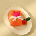 Orange coral fleece square gift towel decorated with a 3D pink tulip flower - Rose Red Tulip Style (S8069-9)