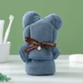 Cute bear shaped coral velvet face towel with decorative ribbon gift for bathroom. - Navy with Beads