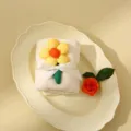Cream coral fleece gift towel with a yellow flower ornament and a white ribbon bow - Yellow Little Flower Style (S8069-5)