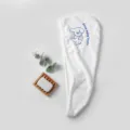 White coral fleece dry hair cap with cute blue dog embroidery, soft, absorbent and fast. - 65x25cm / Lamb - White