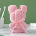 Pink coral fleece creative animal shaped folding towel with decorative ribbon for gift - Pink with Ribbon