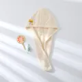 Soft coral fleece dry hair cap for women, quick-absorbing cute embroidered bath towel wrap. - 65x25cm / Corgi - Off-white