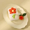 Cream-colored coral velvet gift towel with a 3D orange fabric flower and white ribbon - Orange Little Flower Style (S8069-6)