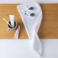 White coral fleece dry hair cap for women, cute rabbit ears embroidery, absorbent towel. - 65x25cm / Bear with White Ears