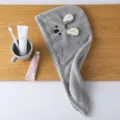 Grey coral fleece hair drying towel for women, quick dry embroidered koala bath cap - 65x25cm / Bear with Light Gray Ears