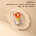 Purple striped coral fleece square towel with orange 3D flower decor, 30x30cm gift size - Orange Little Flower (S80100-02)