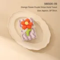 Purple striped coral fleece square towel with orange 3D flower decoration, 30x30cm - Orange Little Flower (S80100-09)