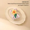 Purple checkered coral fleece gift towel with 3D yellow flower decoration, 30x30cm - Yellow Little Flower (S80100-04)