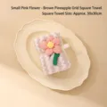 Premium coffee pineapple grid coral fleece gift towel with a cute pink 3D flower, 30x30cm - Pink Little Flower (S80100-05)
