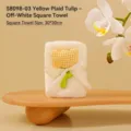 Off-white coral fleece gift towel with a yellow gingham tulip decoration 30x30cm - Yellow Plaid Tulip Style