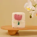 Soft off-white coral fleece square towel gift with red checkered tulip applique - Red Plaid Tulip Style (S8098-01)