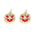 Halloween pumpkin stud earrings featuring red enamel faces in polished gold finish - Golden Pumpkin Stud Earrings
