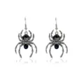 Vintage antique silver skull spider hook earrings for Halloween gothic costume jewelry - Evil Spider Earrings