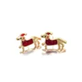 Festive Christmas dachshund dog stud earrings with red enamel sweater and santa hat detail - Dachshund Style (Running Reindeer) / Red Gold