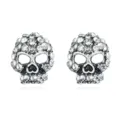Silver skull stud earrings with sparkling white rhinestones for Halloween theme - Rhinestone Skull Stud Earrings